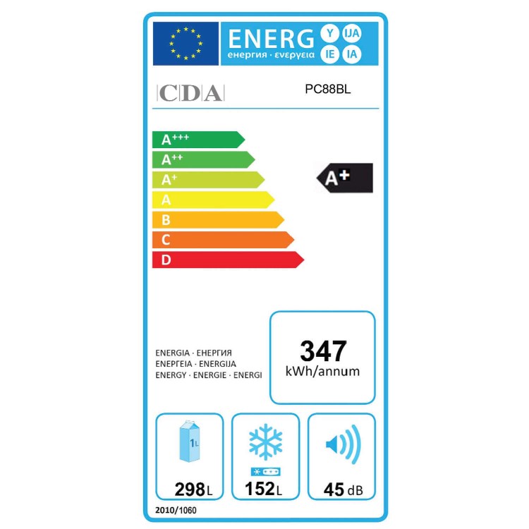 CDA PC88BL Freestanding Four Door Fridge Freezer Black