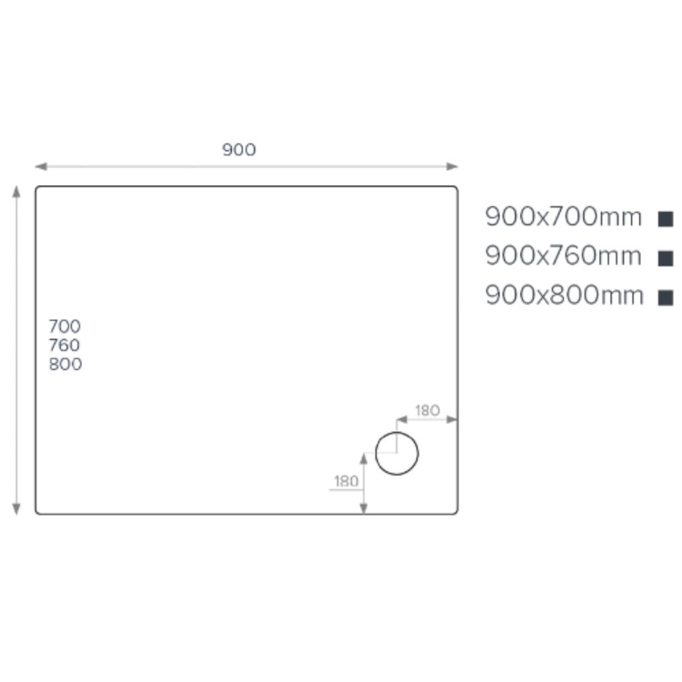 900x800mm Rectangular Shower Tray - White Acrylic Stone Resin - Pearl