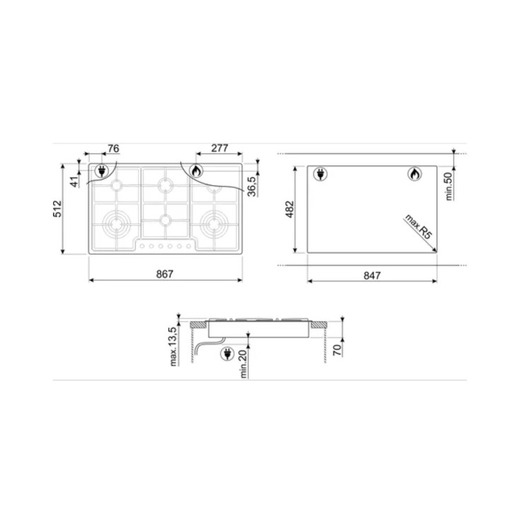 Smeg Classic 90cm Gas Hob - Stainless Steel