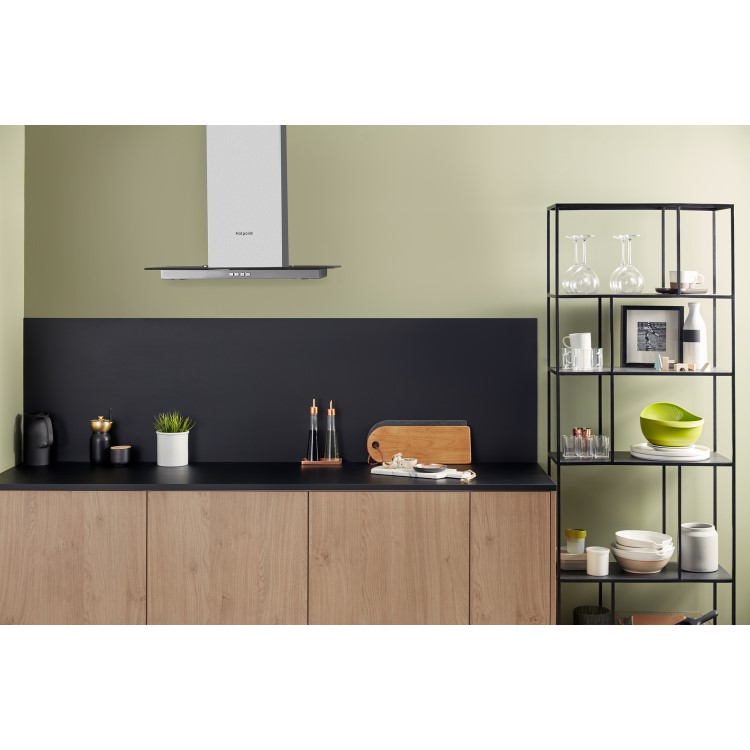 Hotpoint 60cm Flat Glass Chimney Cooker Hood - Stainless Steel