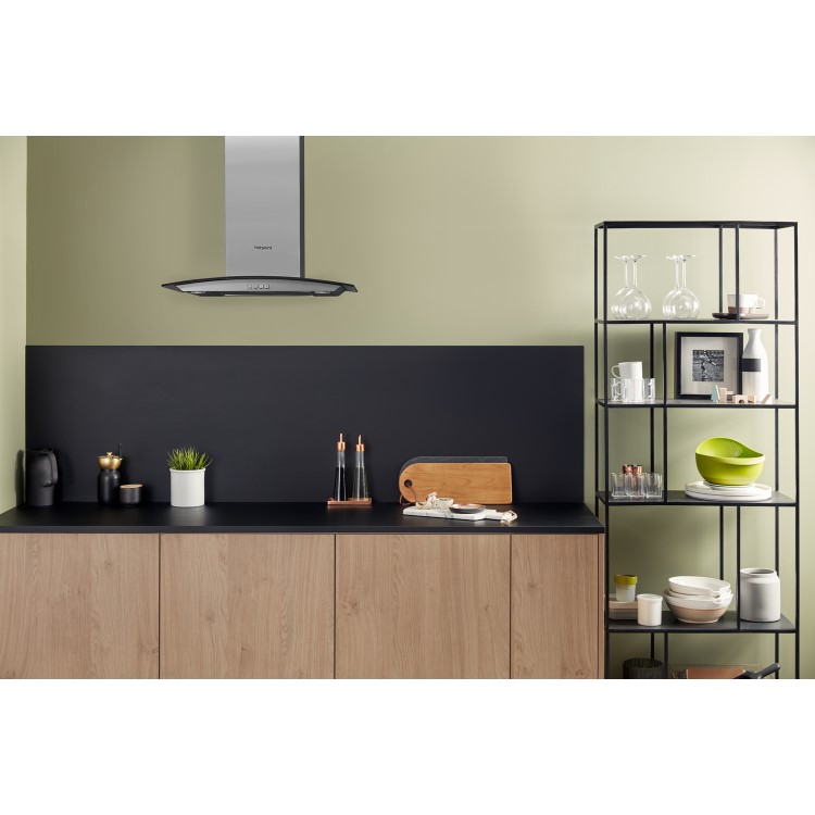 Hotpoint 60cm Curved Glass Cooker Hood - Stainless Steel