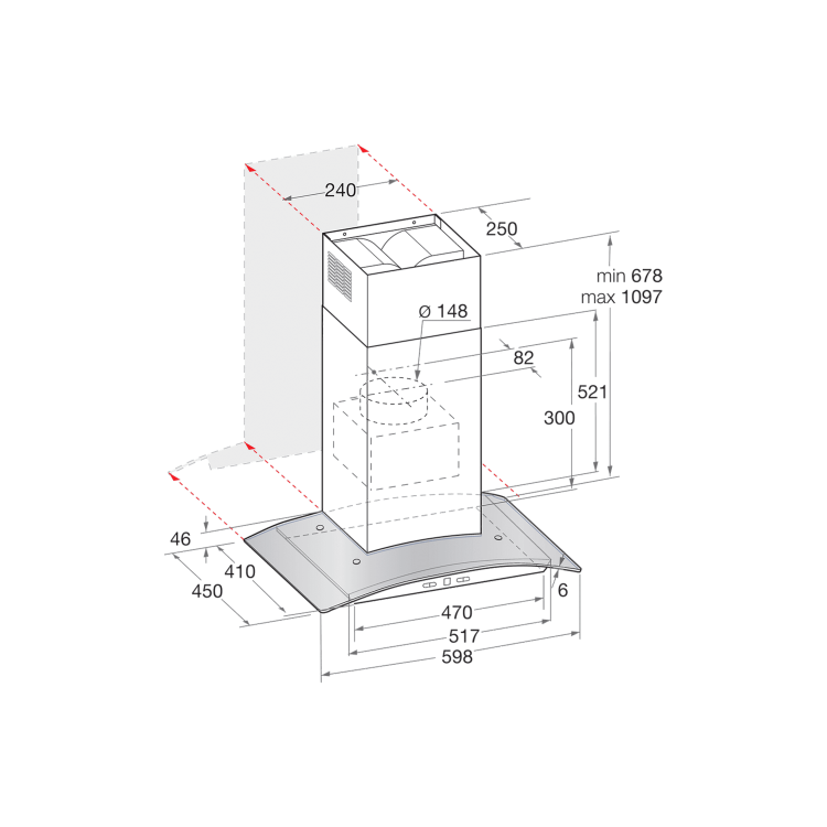 Hotpoint 60cm Curved Glass Cooker Hood - Stainless Steel