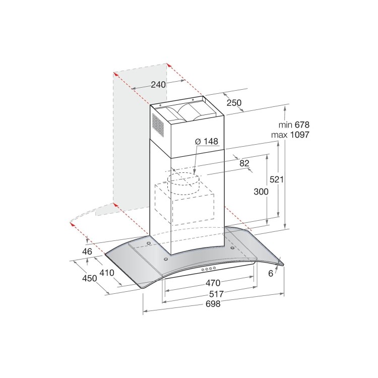 Hotpoint 70cm Curved Glass Cooker Hood - Stainless Steel