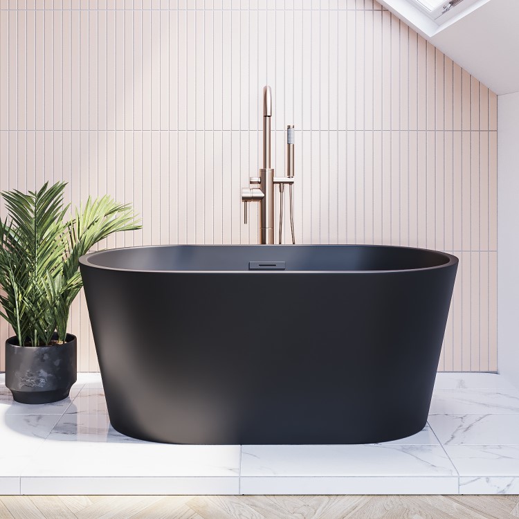 Matt Black Freestanding Double Ended Bath 1300 x 715mm - Phoenix