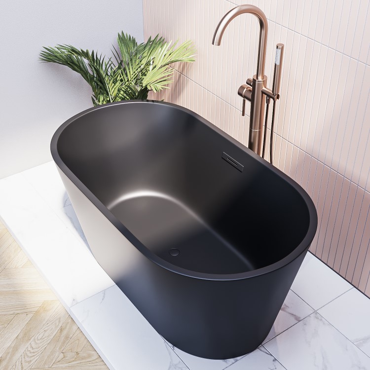 Matt Black Freestanding Double Ended Bath 1300 x 715mm - Phoenix