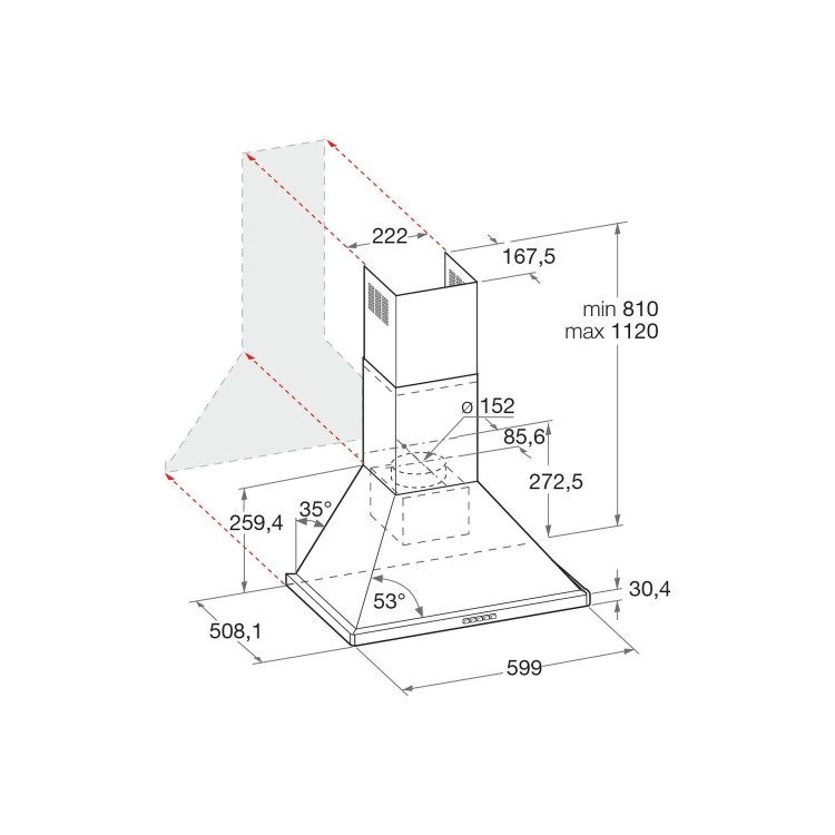 Refurbished Hotpoint PHPN65FLMX 60cm Chimney Cooker Hood Stainless Steel