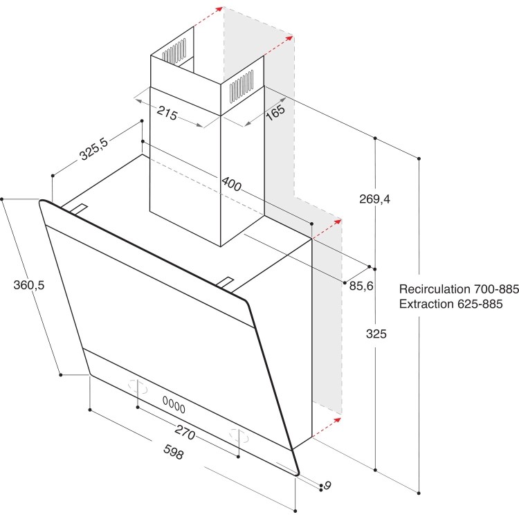 Hotpoint 60cm Angled Chimney Hood - Black