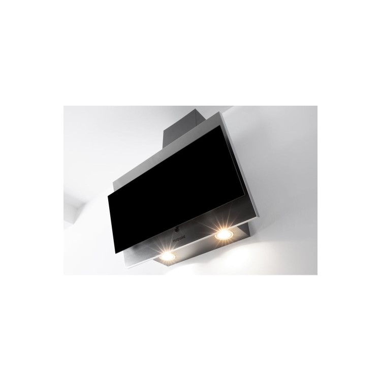 Refurbished Hotpoint PHVP64FALK 60cm Angled Cooker Hood Black Glass & Stainless Steel