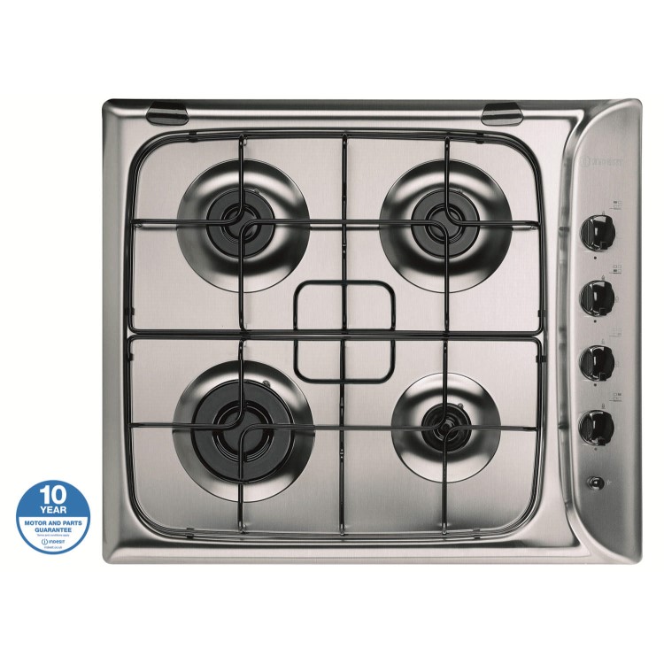 Indesit PIM640ASIX 60cm 4 Burner Gas Hob - Stainless Steel