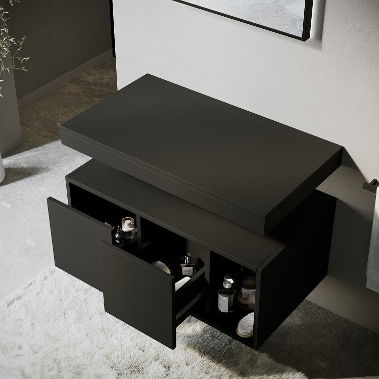 800mm Black Wall Hung Countertop Shelves - Porto