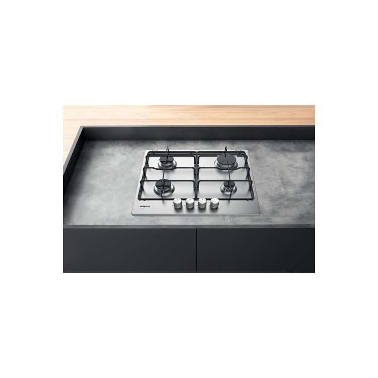 Refurbished Hotpoint PPH60PFIXUK 59cm 4 Burner Gas Hob Stainless Steel