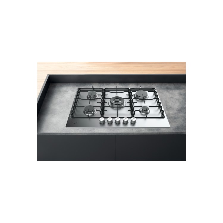 Refurbished Hotpoint PPH75PDFIXUK 75cm 5 Burner Gas Hob Stainless Steel