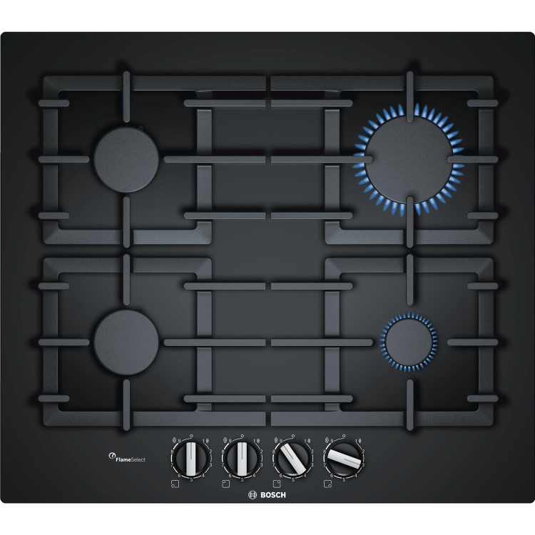 Refurbished Bosch Series 6 PPP6A6B90 60cm Gas on Glass 4 Burner Gas Hob Black