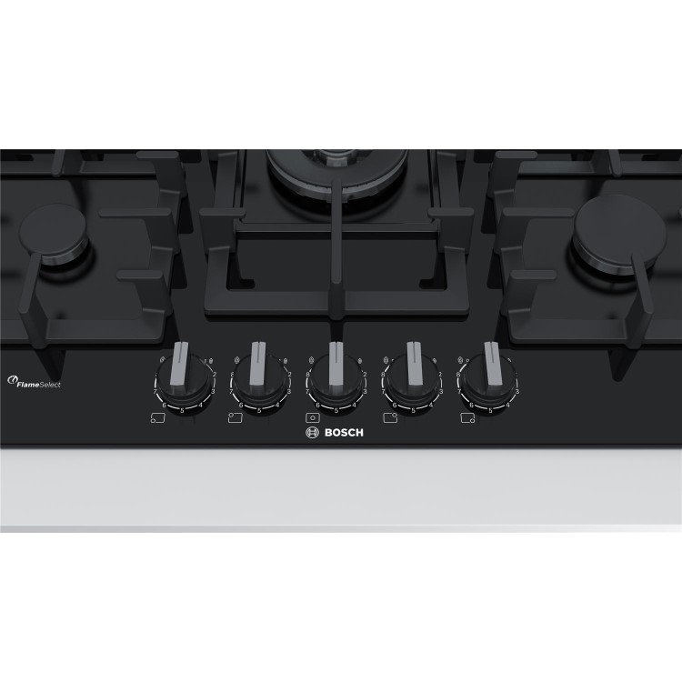 Refurbished Bosch Series 6 PPQ7A6B90 75cm 5 Burner Gas Hob Black Glass