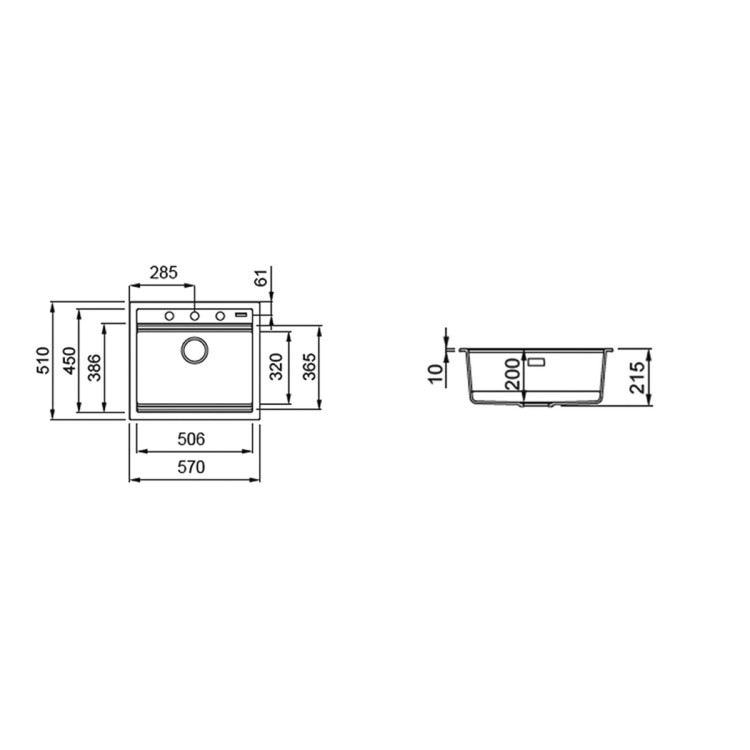 Rangemaster Prato Single Bowl Inset Black Granite Kitchen Sink- 570mm x 510mm