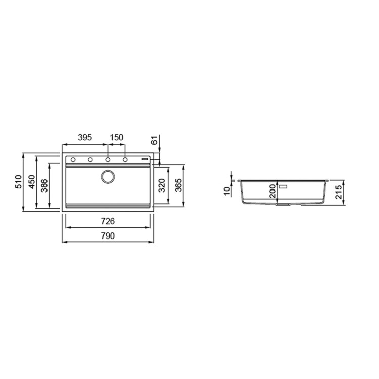 Rangemaster Prato Single Bowl Inset White Granite Kitchen Sink- 790mm x 510mm