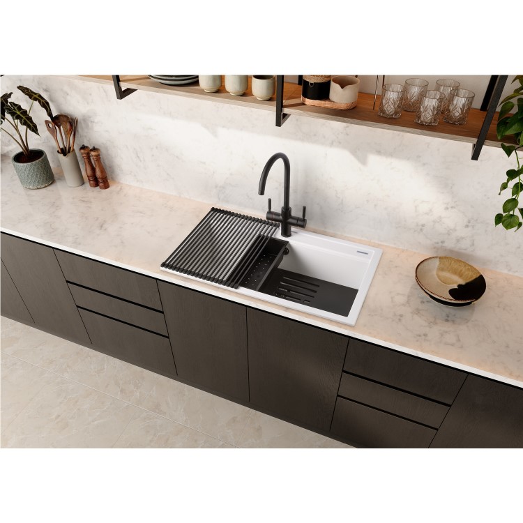 Rangemaster Prato Single Bowl Inset White Granite Kitchen Sink- 790mm x 510mm