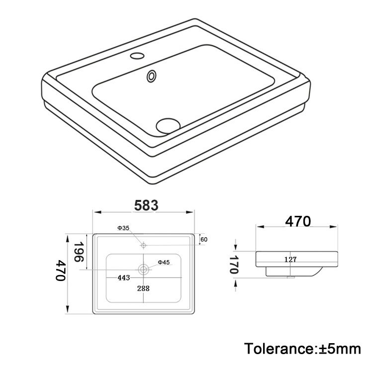 White Wall Hung Basin with 1 Tap Hole 583mm - Park Royal