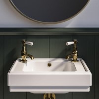 White Wall Hung Cloakroom Basin with 2 Tap Holes 450mm - Park Royal