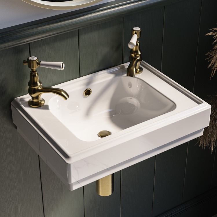 White Wall Hung Cloakroom Basin with 2 Tap Holes 450mm - Park Royal