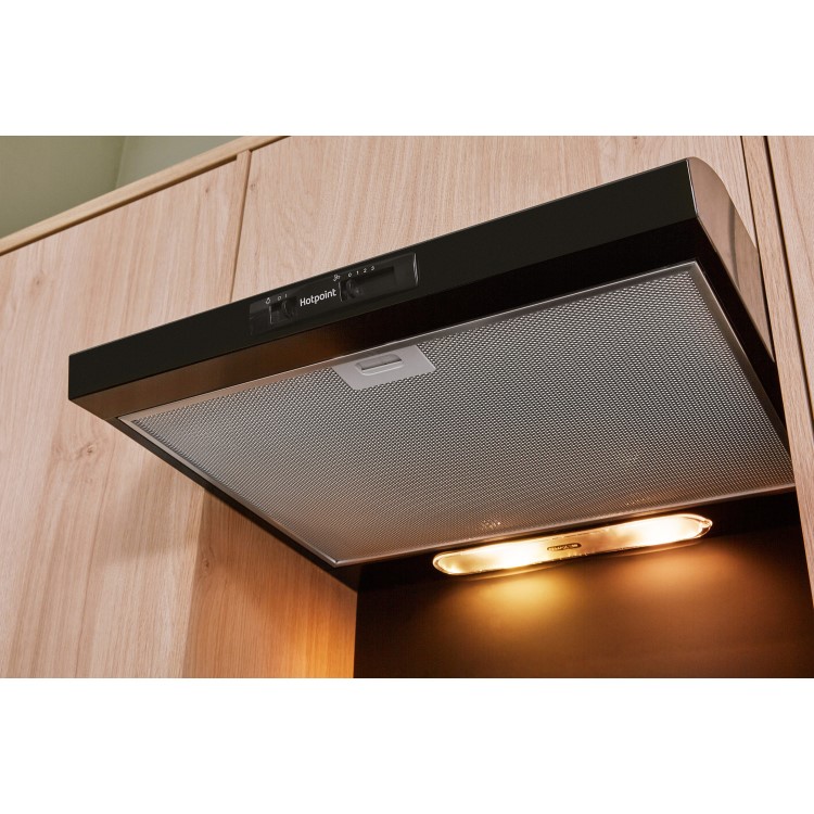 Refurbished Hotpoint PSLMO65FLSK 60cm Visor Cooker Hood Black