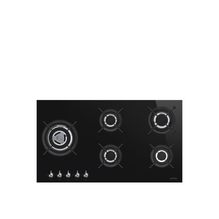 Smeg 90cm Classic Black Gas on Glass 5 Burner Hob