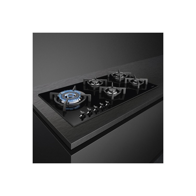 Smeg 90cm Classic Black Gas on Glass 5 Burner Hob