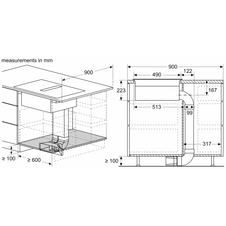 Bosch Series 4 60cm 4 Zone Venting Induction Hob with Combi Zone