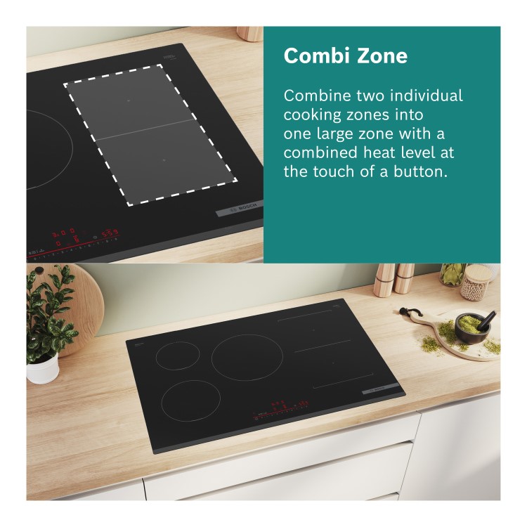 Refurbished Bosch Serie 4 PWP611BB5B 60cm 4 Zone Induction Hob with CombiZone