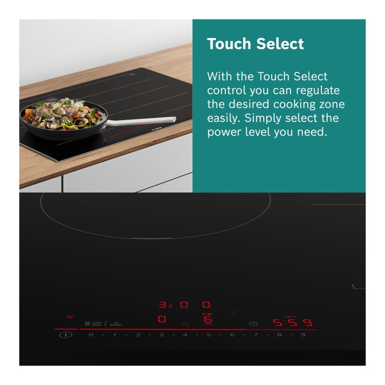 Refurbished Bosch Serie 4 PWP611BB5B 60cm 4 Zone Induction Hob with CombiZone