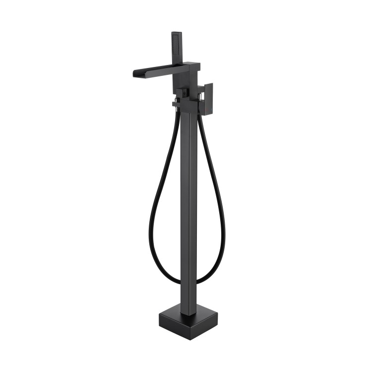 Matt Black Waterfall Freestanding Bath Shower Mixer Tap - Quadra