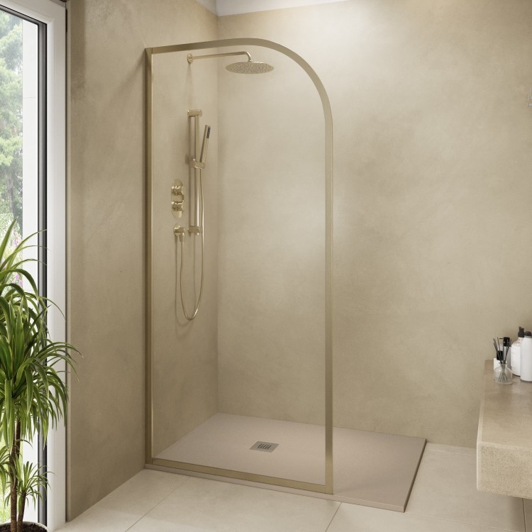 1000mm Wet Room Shower Screen Brushed Brass Curved - Raya