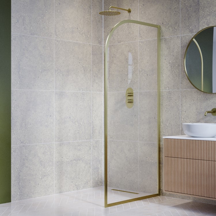 1000mm Wet Room Shower Screen Brushed Brass Curved - Raya