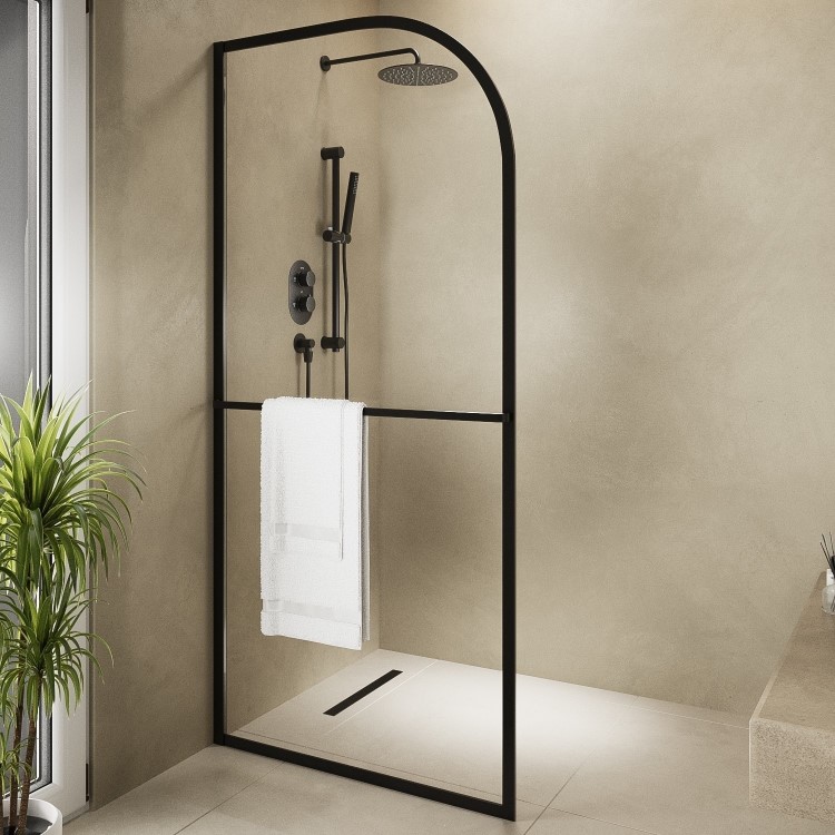 1000mm Wet Room Shower Screen Black Curved - Raya