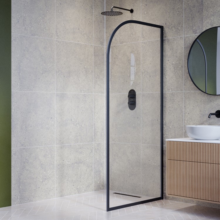 900mm Black Curved Glass Shower Screen for Wetroom & Walk In Shower - Raya