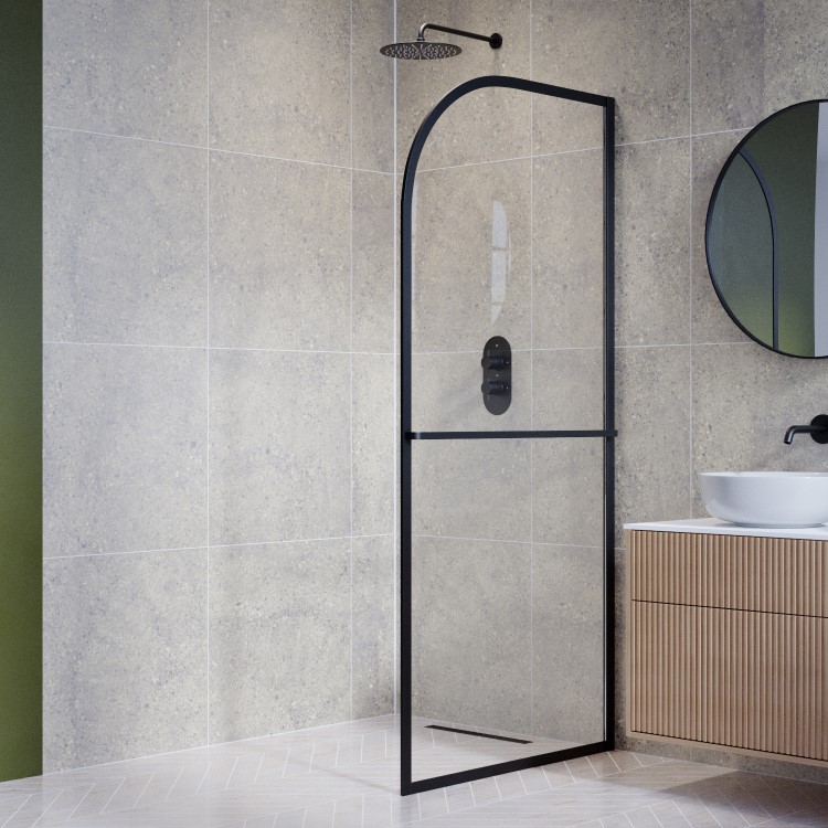 900mm Wet Room Shower Screen Black Curved - Raya