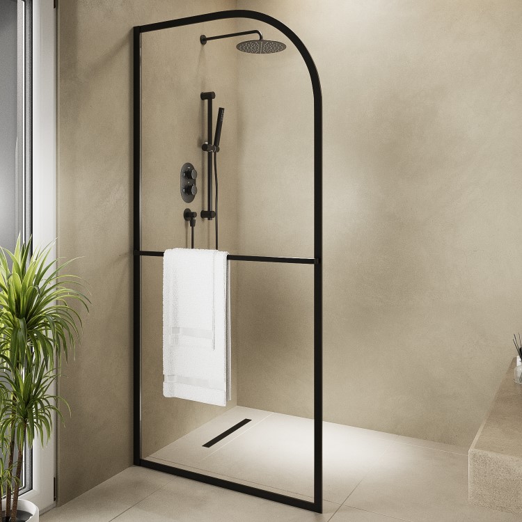 800mm Wet Room Shower Screen Black Curved - Raya