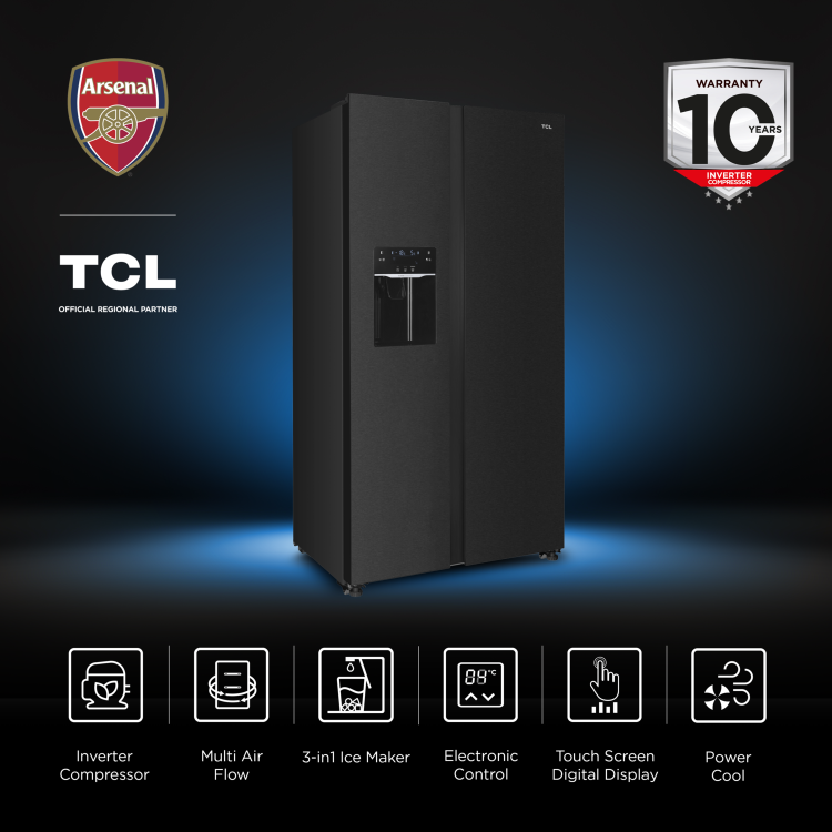 Refurbished TCL RC513SBE0UK Freestanding 513 Litre Frost Free American Fridge Freezer with Water Dispenser Black Stainless Steel