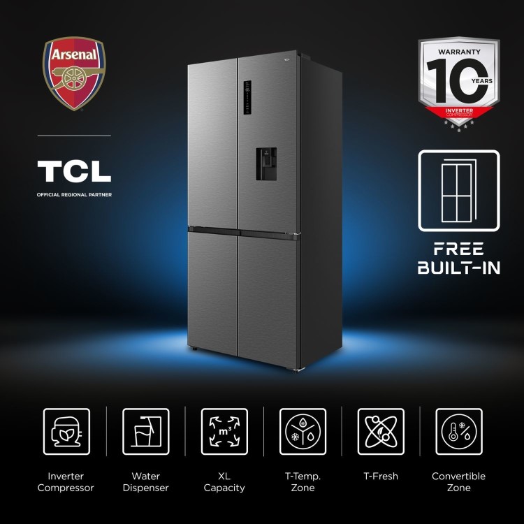 TCL 518 Litre Free Built-In Four Door American Fridge Freezer - Stainless Steel