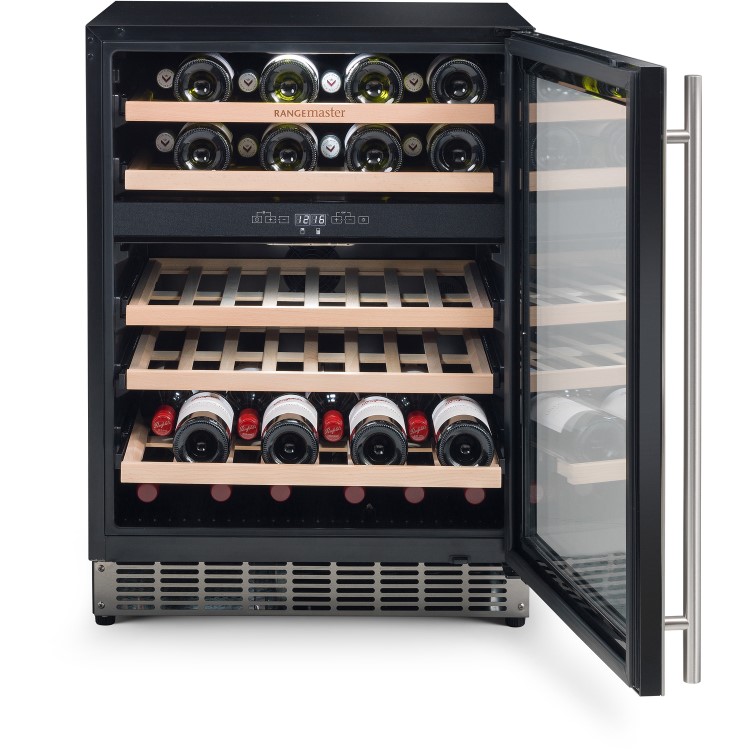 Rangemaster 46 Bottle Capaciy Wide Dual Zone Wine Cooler - Stainless Steel