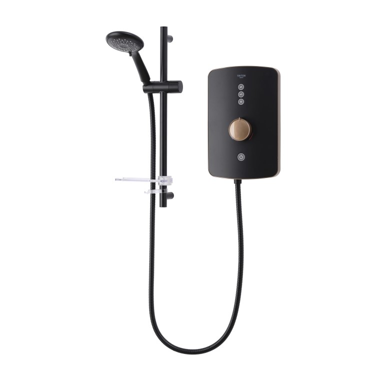 Triton Amala Metallic 8.5kW Black Electric Shower with Brushed Copper Push Button