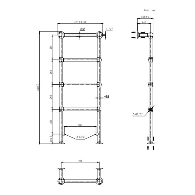 GRADE A1 - Brass Vertical Traditional Towel Rail Radiator 1200 x 479mm - Regent