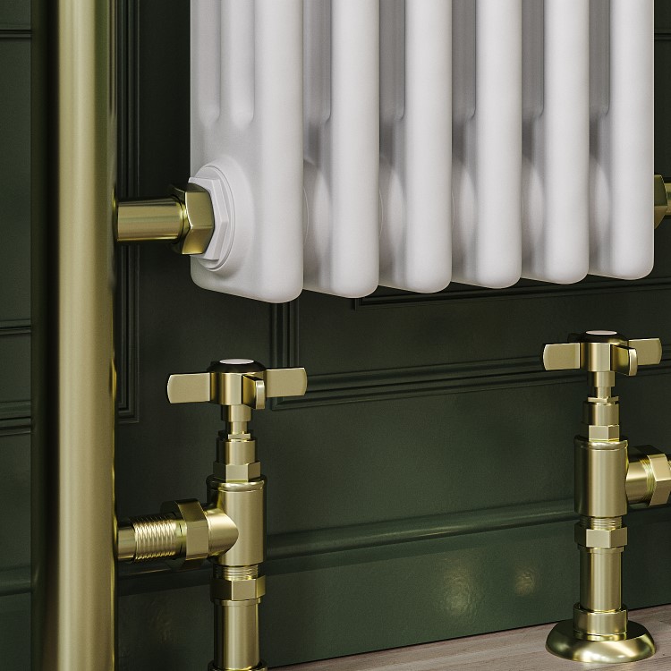 White and Brass Vertical Traditional Column Radiator 1600 x 480mm- Regent