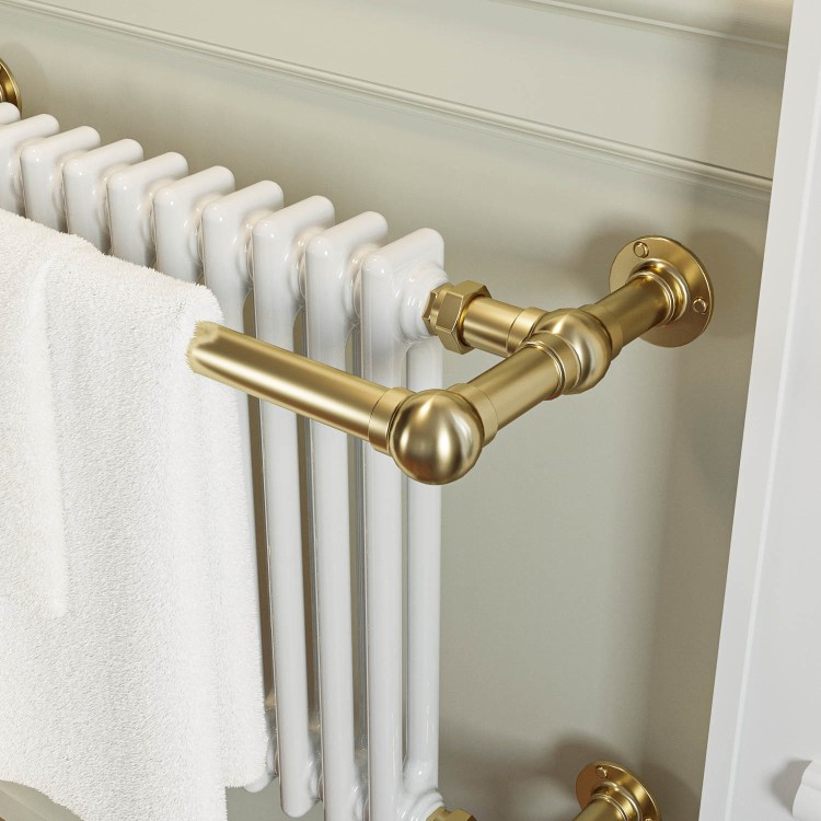 White and Brass Traditional Column Radiator with Towel Rail 510 x 740mm - Regent