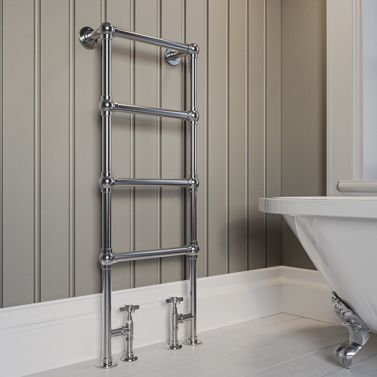 Chrome Vertical Traditional Towel Rail Radiator 1200 x 479mm - Regent