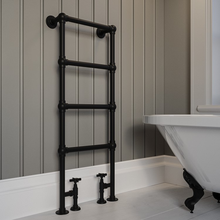 GRADE A1 - Black Vertical Traditional Towel Rail Radiator 1200 x 479mm - Regent