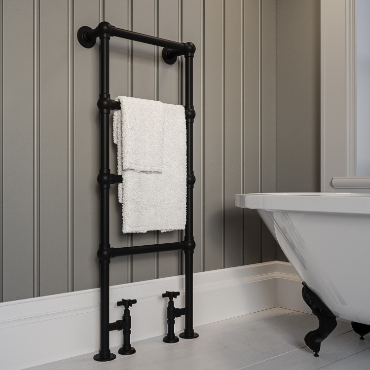 GRADE A1 - Black Vertical Traditional Towel Rail Radiator 1200 x 479mm - Regent