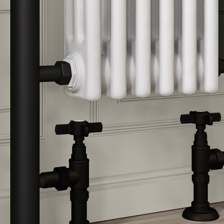 White and Black Vertical Traditional Column Radiator 1600 x 480mm- Regent