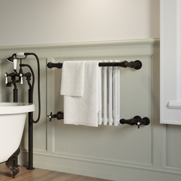 White and Black Traditional Column Radiator with Towel Rail 510 x 740mm - Regent