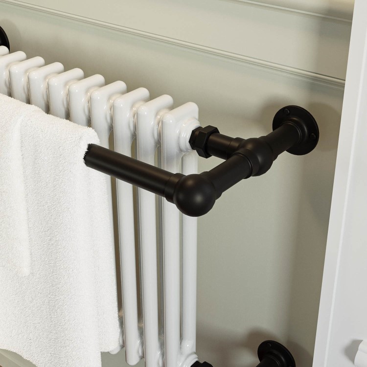 White and Black Traditional Column Radiator with Towel Rail 510 x 740mm - Regent